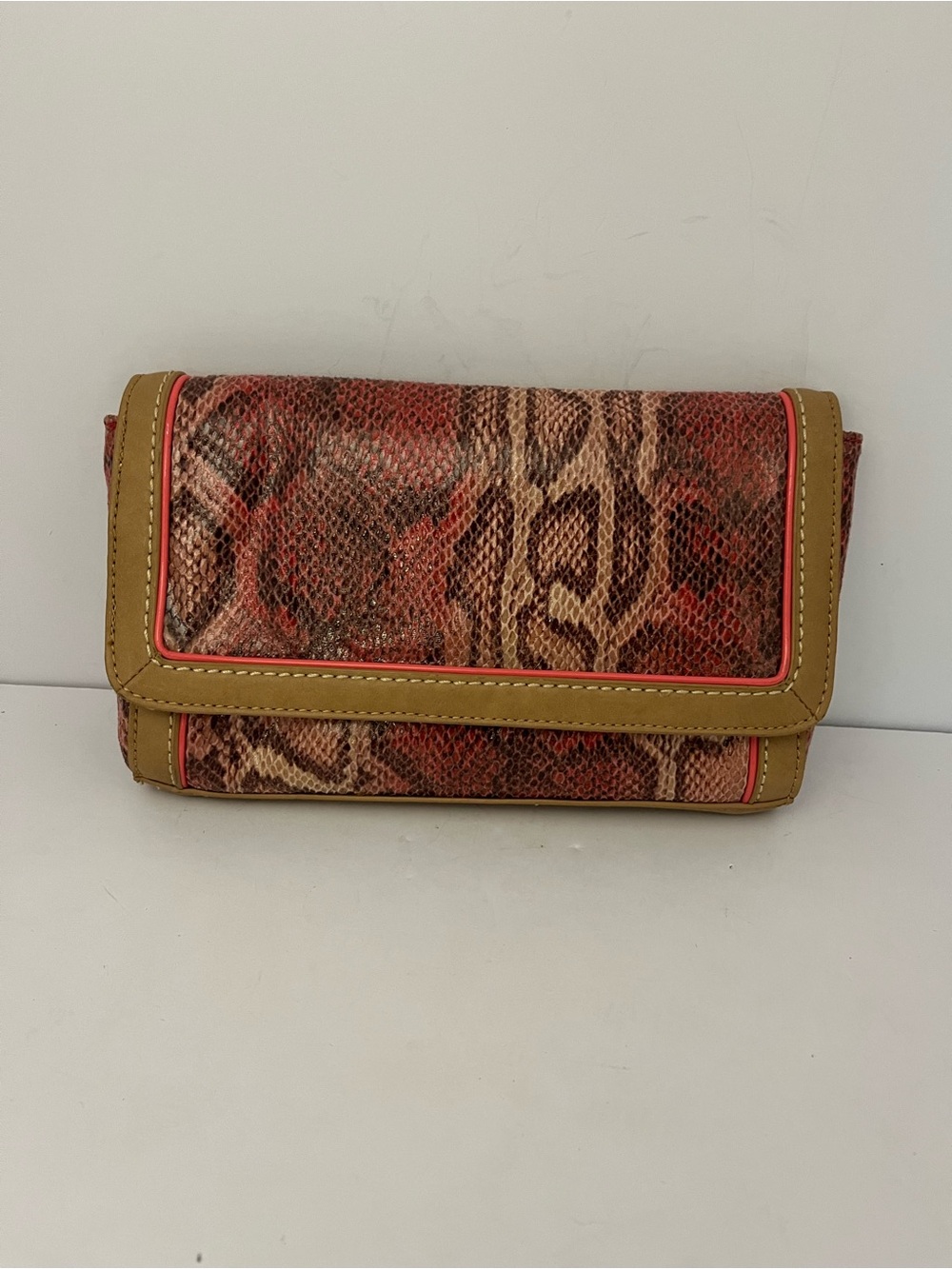 Ann Taylor Loft Animal Print Clutch Tan 9x5 Faux Snakeskin